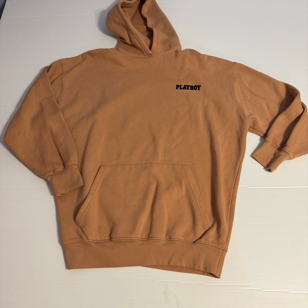 Playboy x Missguided Tan Brown Oversized Graphic Hoodie Bunny Logo - Picture 2 of 6